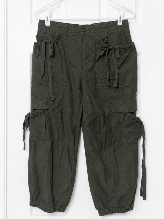 Anthropologie Pants - Anthropologie Olive Green Cargo Jogger Pants Cropped Utility Tie Pocket Size 4